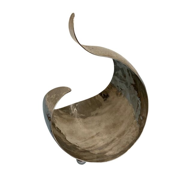 Modernist Design Hammered Metal Sculpture Candle Holder Or Dish - Picture 4 of 9